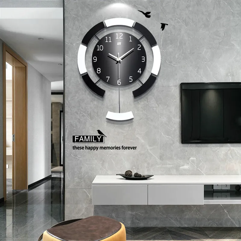 Nórdica de estilo Sencillo y moderno diseño de oscilación del reloj de pared para la sala de estar creativo reloj de madera casa de arte de la decoración del reloj de cuarzo 0