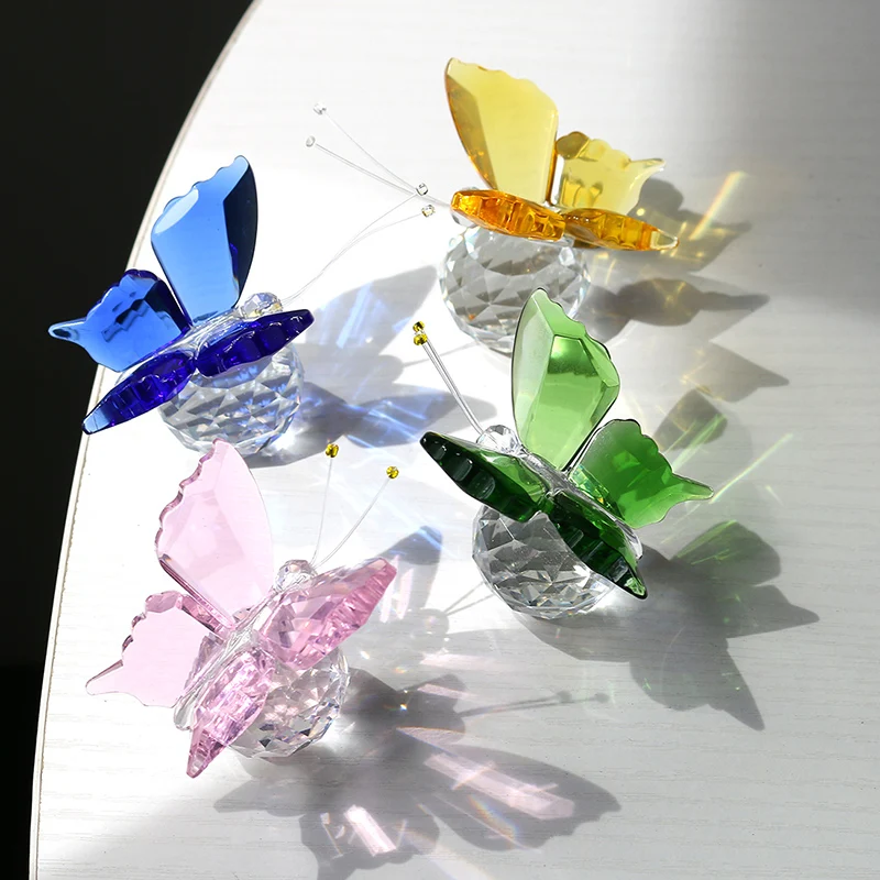 H&D Set de 4 de Cristal Mariposa de Cristal figuras de Animales Miniaturas Manualidades Regalos de Boda Para los Invitados de la Decoración del Hogar Accesorios 0