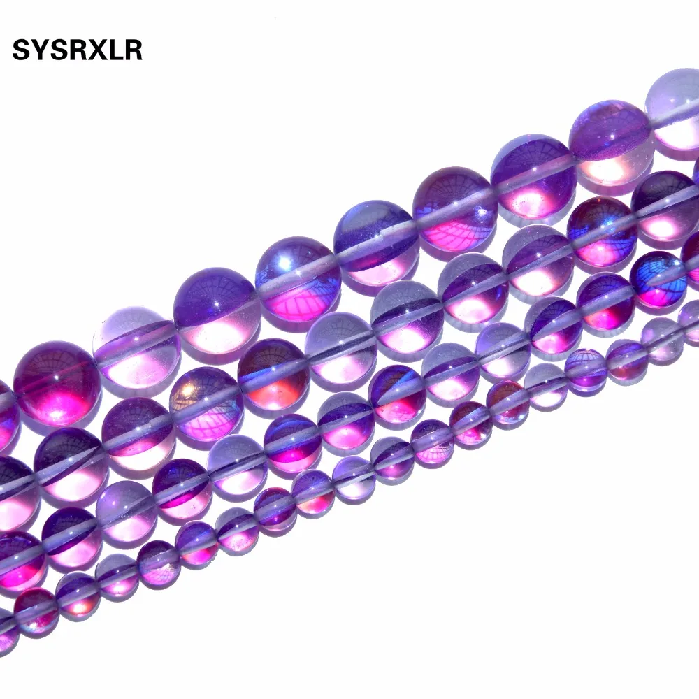 Natural Púrpura Aqua Aura de Cuarzo Cristal de Cuarzo 6 8 10 12 MM Ronda Suelta Perlas de Bricolaje Pulsera del Collar Pendiente de la Joyería Artesanal 0