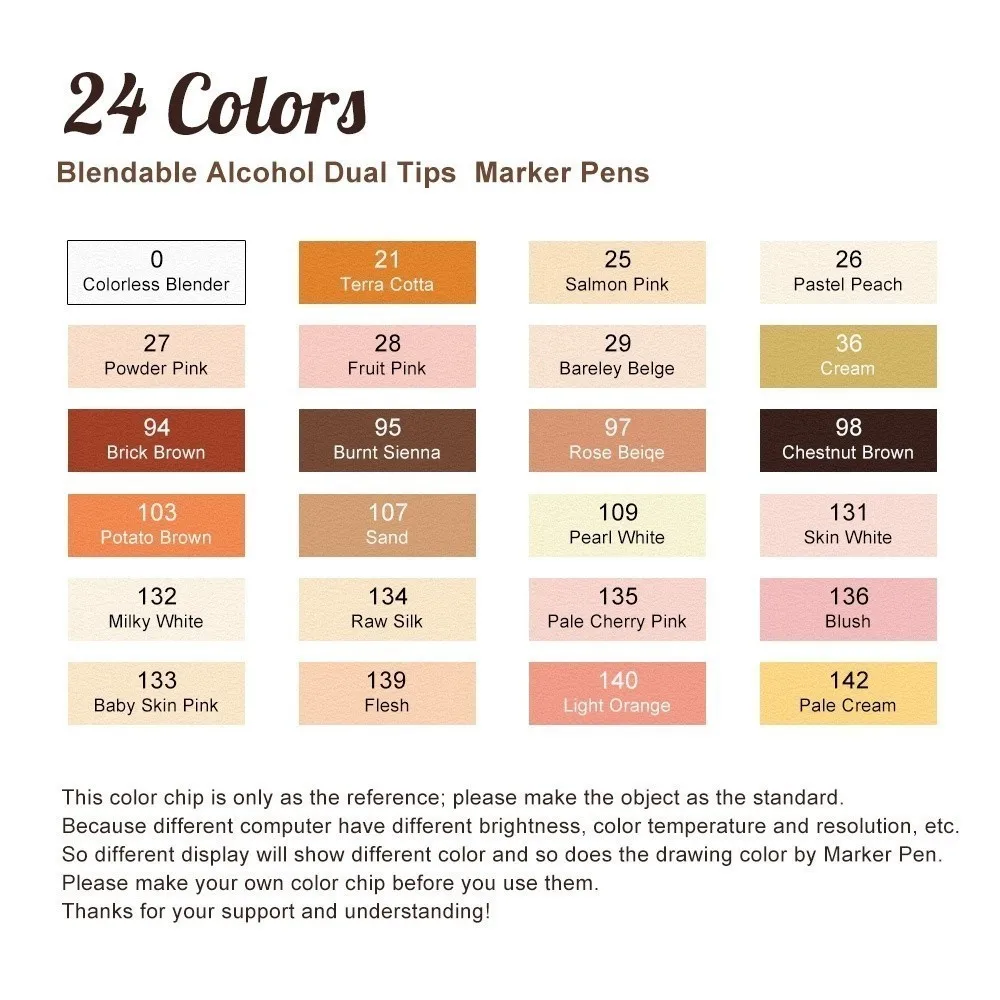 TOUCHNEW 12/24 los Colores de los Marcadores de Alcohol Plumas capacidad de difuminado el Color de la Piel Marcador Cepillo Marcador de Dibujo de Lápiz de Color de la Piel Marcador 0