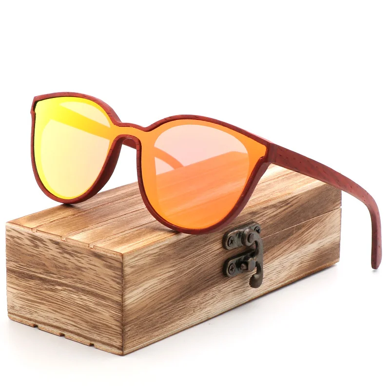 2018 Nueva Moda polarizado de madera de la mujer de las gafas de sol ojo de Gato completo espejo de lujo hechos a mano de los hombres de madera de bambú gafas de sol Con cuadro de 0