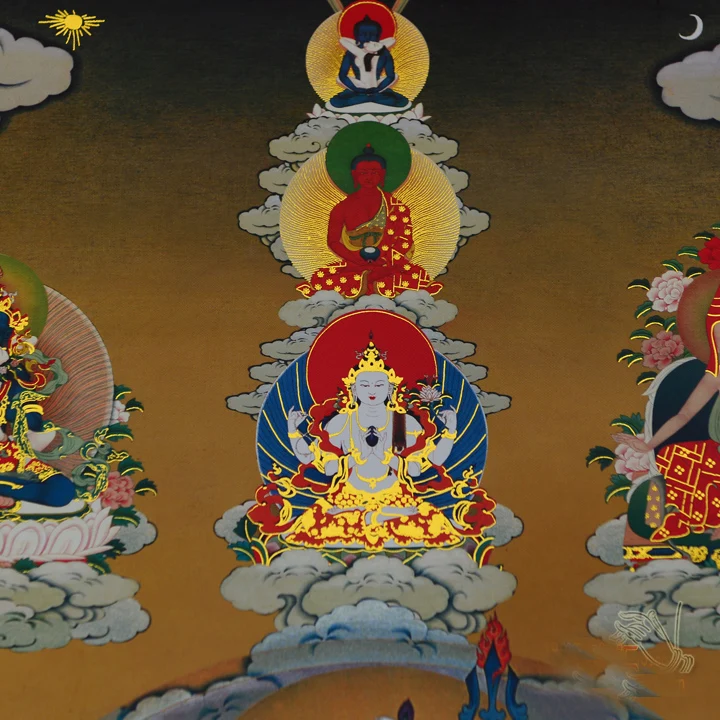Venta al por el alcalde budista suministros-120CM grande-budismo arte seda Padmasambhava Guru Rinpoche 8 Budas Thangka de Buda pintura 0