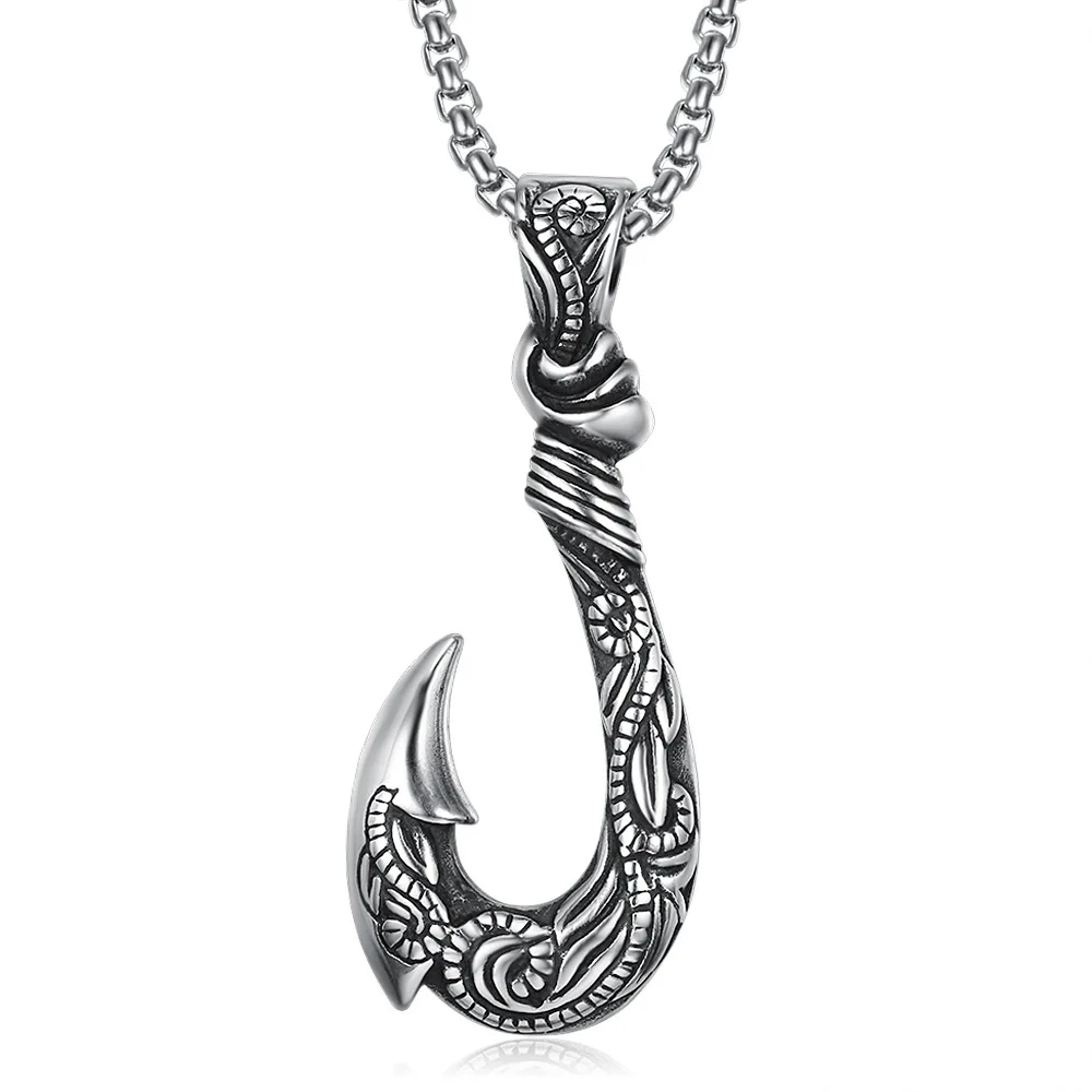 La economía de Alto grado Retro de acero inoxidable sólido Vikingos artefacto legendario pesca dios gancho colgante del collar de la joyería exquisita 0