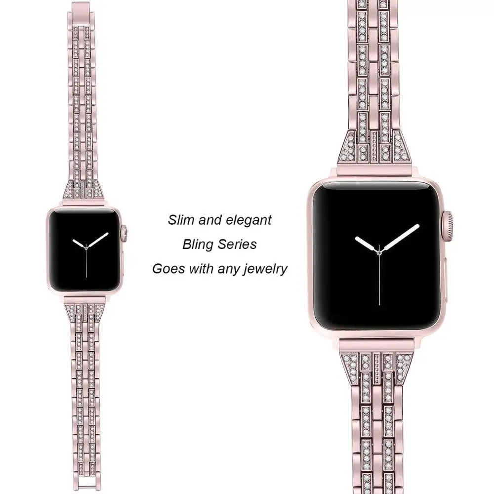 Diamante de la Correa de reloj para el Apple Watch 38 mm 40 mm 42 mm 44 mm Pulsera de mujer de acero Inoxidable Correa de iWatch de banda de la Serie 5 4 3 2 rosa 0
