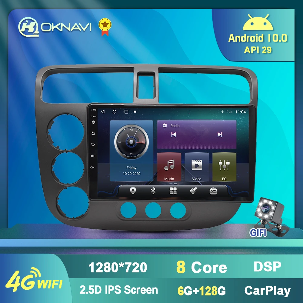 Android 10 Coches Reproductor Multimedia Para Honda CIVIC 2000 2002 2004 2006 Car Stereo Radio 4G WIFI BT GPS de Navegación NO Reproductor de DVD 0