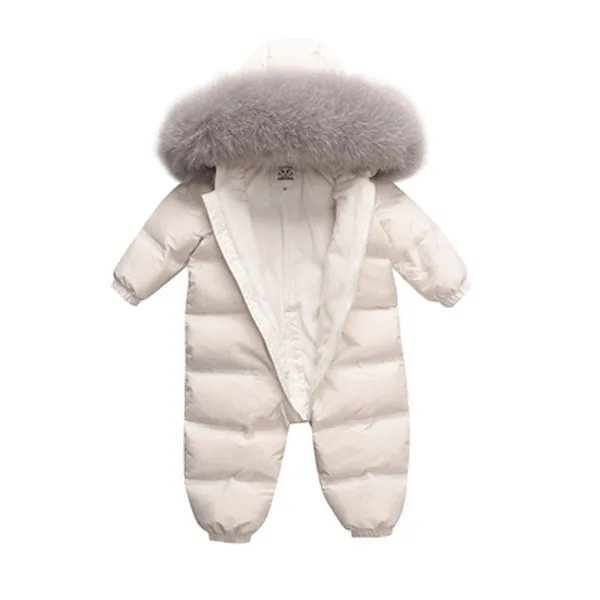 Rusia Bebé niños mono para niños y niñas en invierno gruesa caliente la ropa al aire libre natural real cuello de piel de -30 grados 0