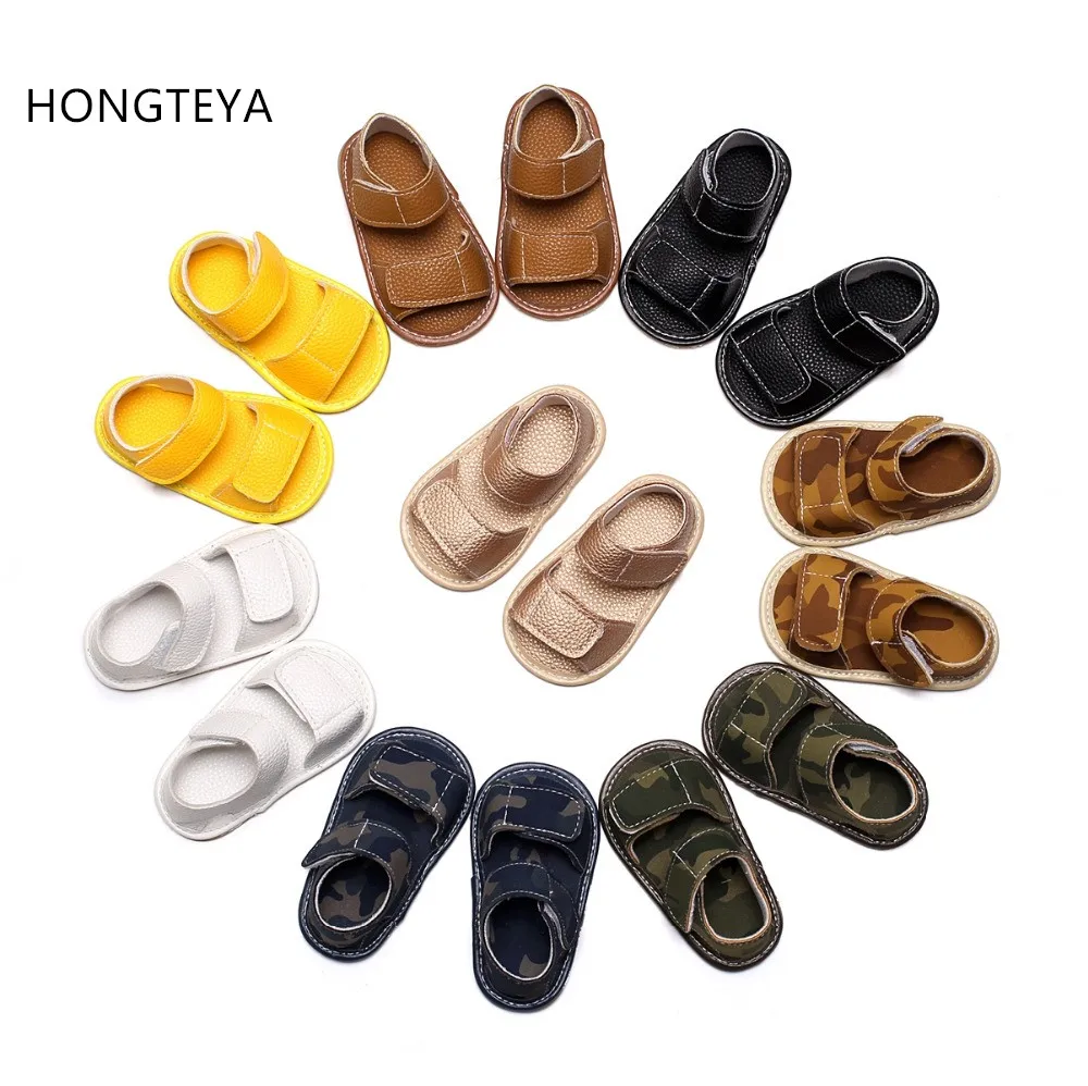 HONGTEYA Nuevo de 8 colores de verano Nueva hecha a mano de cuero de la pu zapatos de bebé niño niños niñas sandalias de suela dura bebé mocasines bebé sandalias 0