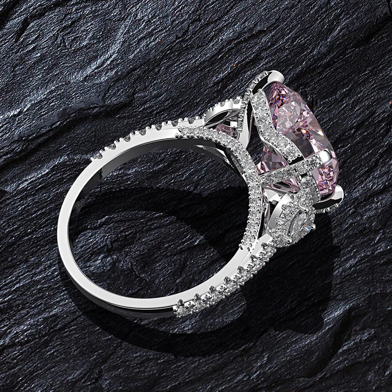 OEVAS Espumoso con Alto contenido de carbono Diamante Rosado de la plata Esterlina 925 anillos de Boda para las mujeres de Lujo de 12 mm 11 quilates CZ Partido de la joyería de Regalo 0