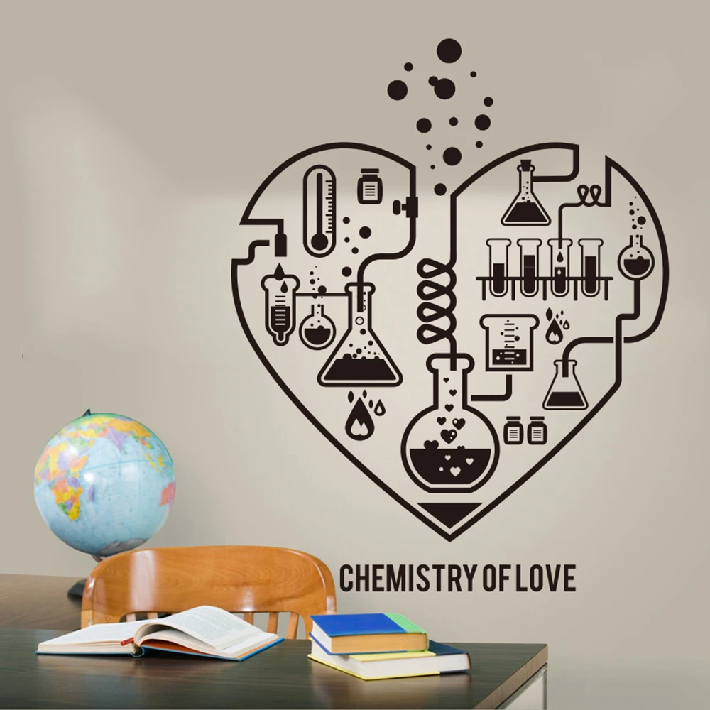 Ampliación de Química Ciencia Abstracta Corazón de la Pared Calcomanía de Laboratorio en el Aula Geek de Ciencias químicas de san Valentín etiqueta Engomada de la Pared LW318 0