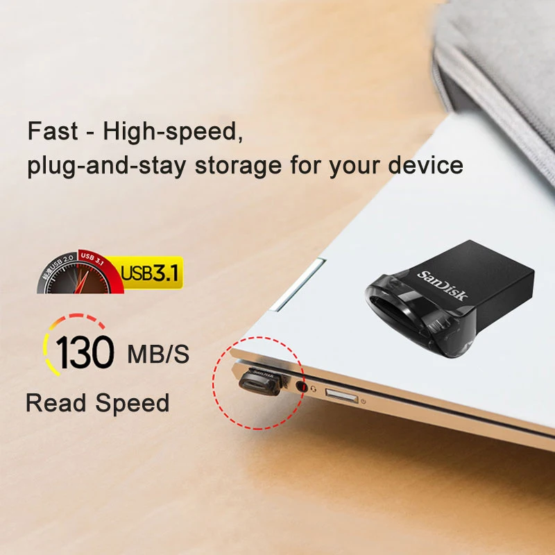 SanDisk Ultra Fit USB 3.1 Unidad Flash CZ430 64GB 128GB 256GB Mini USB3.1 Pen Drive De Hasta 130MB/s de Alta Velocidad de memoria USB de 16GB 32GB 0