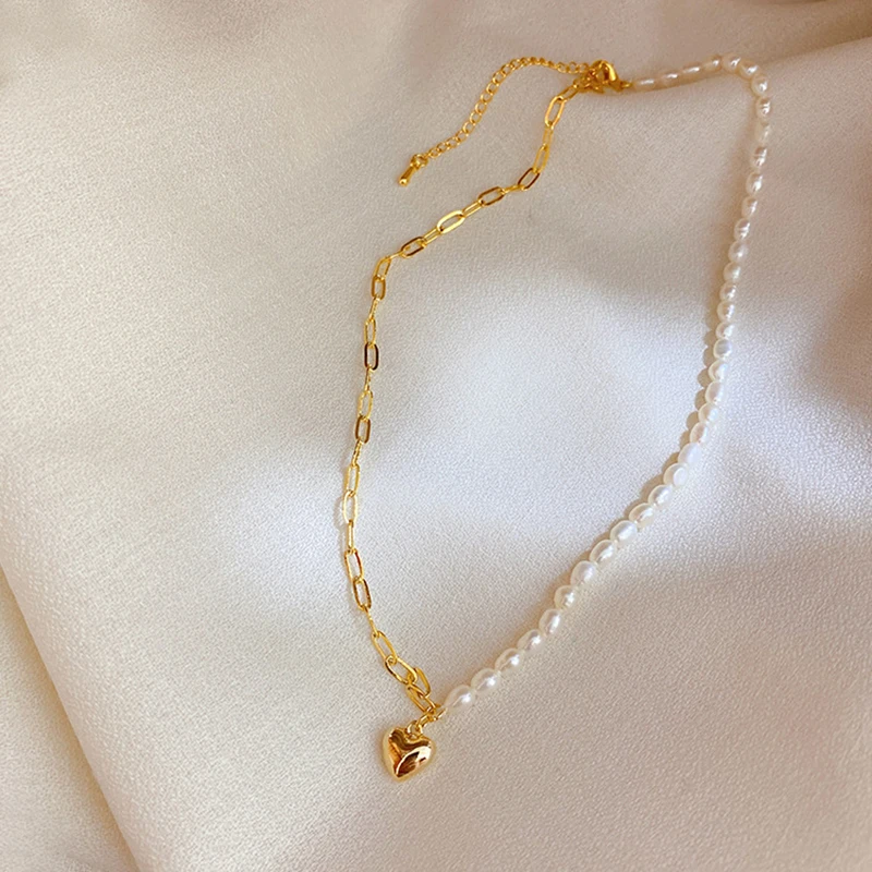 SRCOI Naturales Perlas de agua Dulce Asimétrica de Cuentas de la Cadena de Gargantillas Collar de Metal Amor Colgante de Clavícula Collar de la Joyería de las Mujeres 0