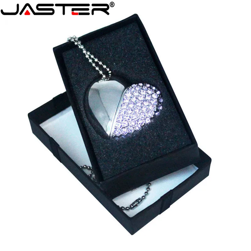 JASTER Flash USB 2.0 Unidad de Cristal de Corazón de amor +cuadro de la impulsión de la pluma de la piedra preciosa 4G/ 8G/ 16G/ 32G /diamante memory stick regalo de boda 0
