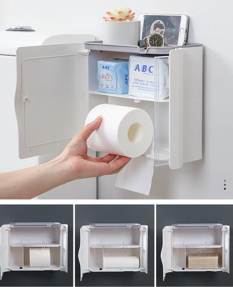 Papel higiénico Estante montado en la Pared con una Caja de pañuelos de Papel de WC Titulares de Titulares de toallas de Papel para Baño Accesorios de Baño Libre Perforación 0