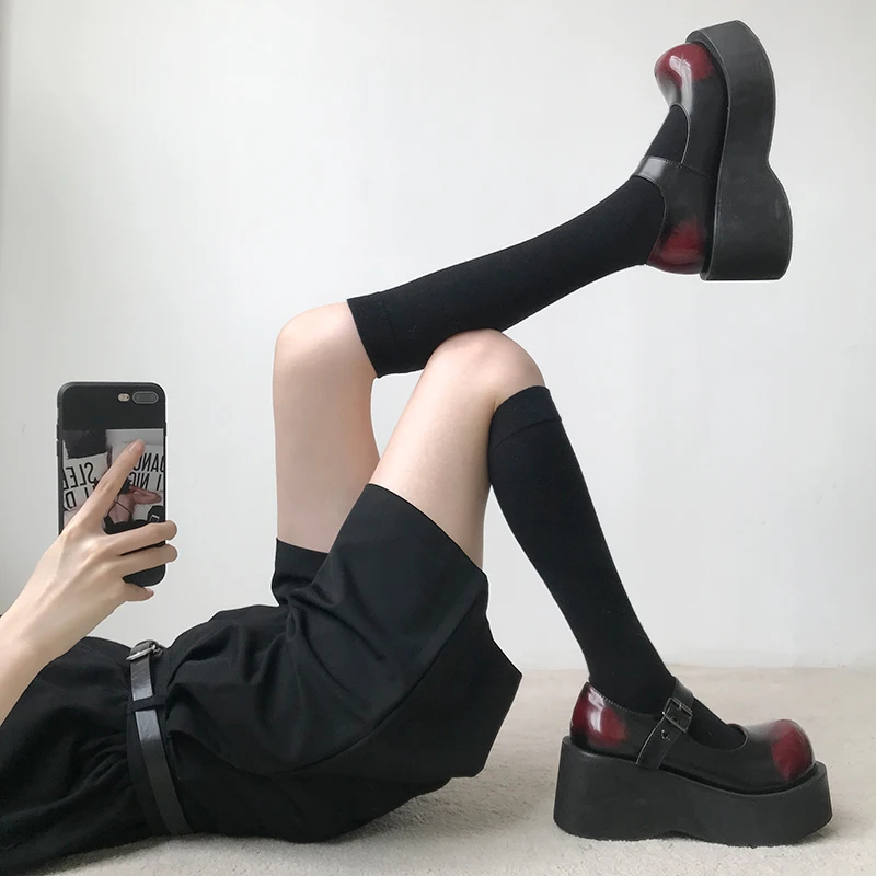 Gótico Zapatos de Mujer Japonesa Jk Harajuku Mary Jane Talones de la Plataforma de Niña Dulce Lolita de Pu Oscuro Loli Estudiante de las Mujeres Zapatos de Verano 0