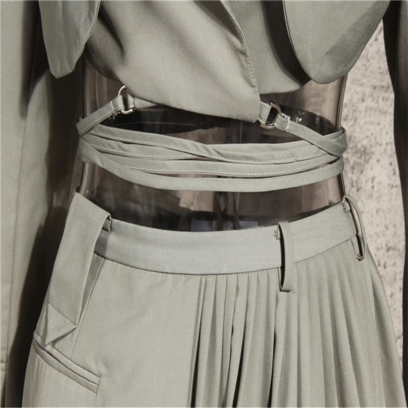 Encaje corto mujer chaquetas de cintura Alta falda asimétrica de Dos piezas traje de abrigo de las mujeres del otoño 2020 guarniciones de la Calle 0