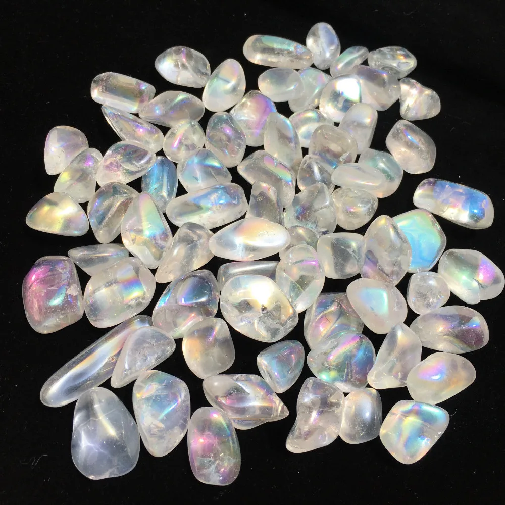 1/4 lb increíble aura recubierto de arco iris de cristal de cuarzo chakra curativo medaion de la piedra preciosa de grava cayeron piedras 0