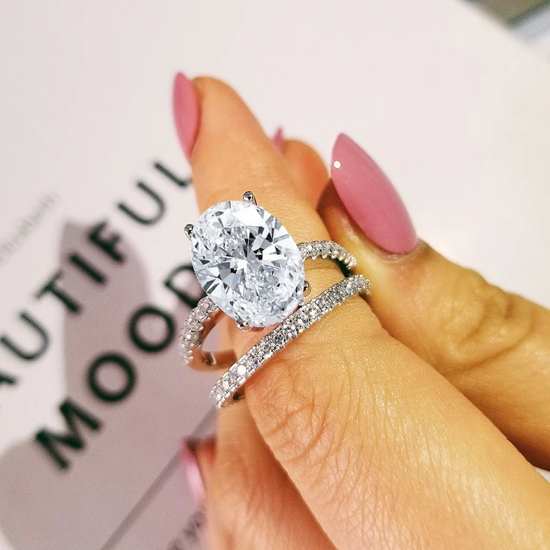 2021 nuevo de lujo oval original de la plata esterlina 925 anillo de boda conjunto para mujer señora aniversario de regalo de la joyería del envío de la gota R5156S 0