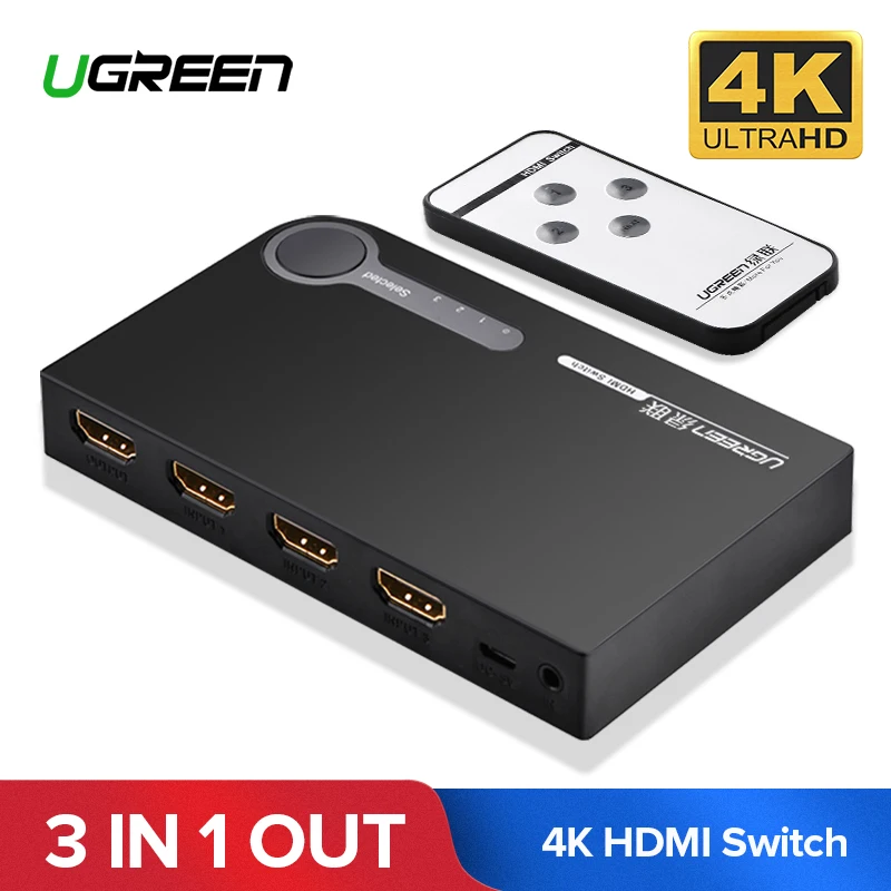 Ugreen compatible con HDMI Interruptor de 4K*2K HD compatible con HDMI Adaptador Divisor de PS4 Proyector Xbox Portátil con Control Remoto IR 0