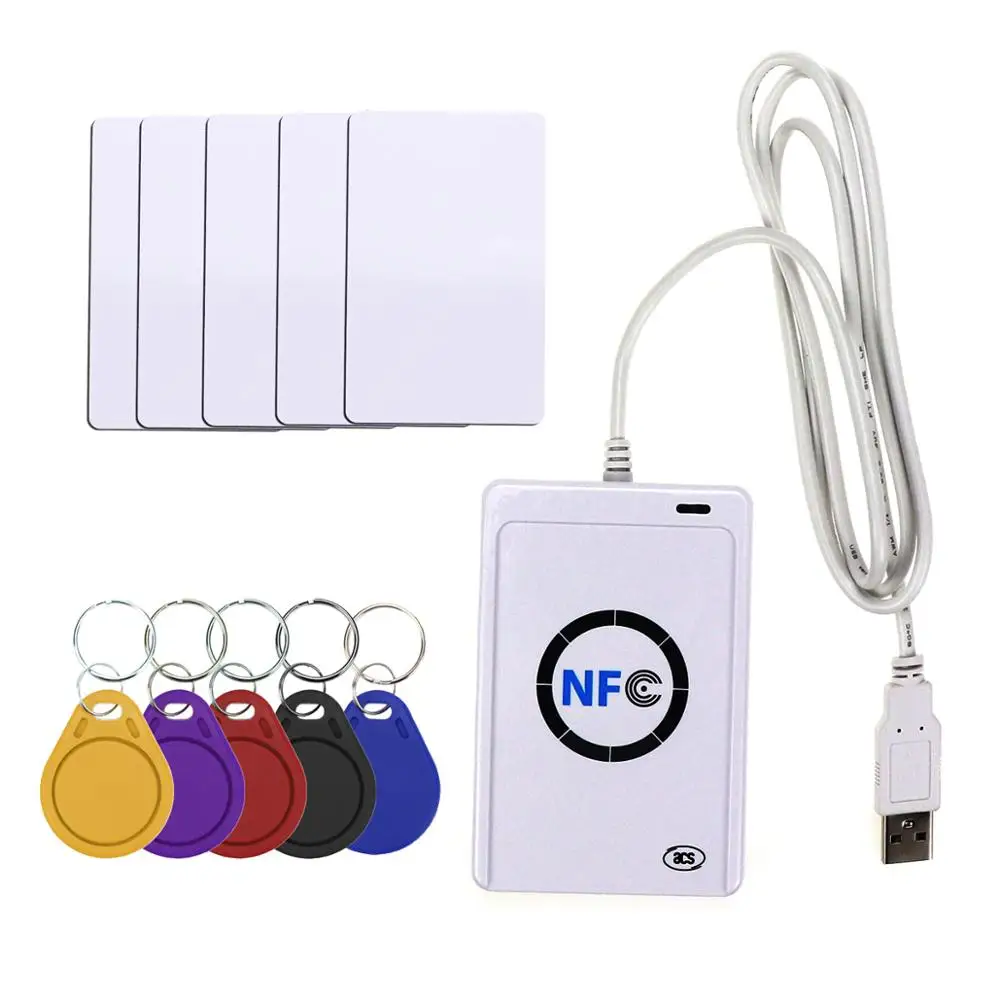 NFC ACR122U RFID smart card Reader Escritor Copiadora Duplicador de escritura clon de software USB S50 13.56 mhz ISO 14443+5 x UID Etiqueta 0