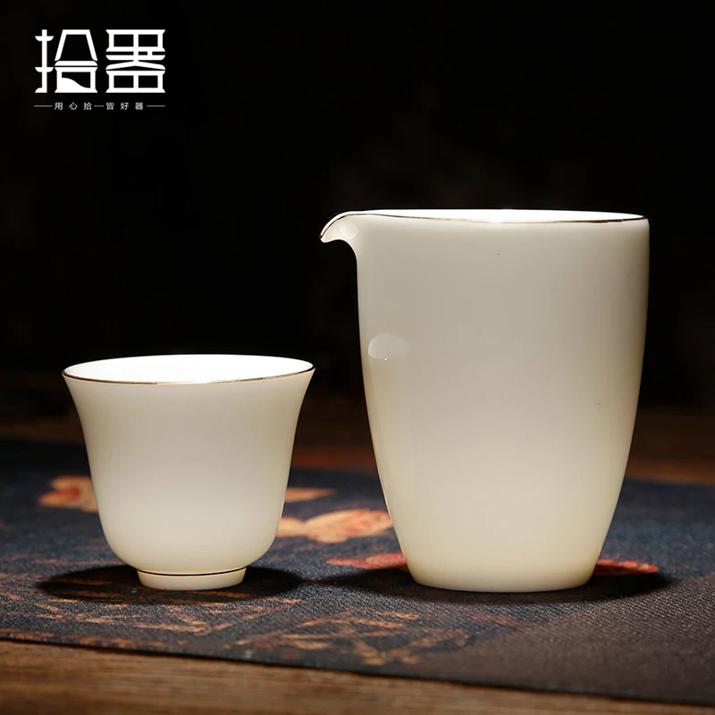 Yangzhi de jade, cerámica Kung Fu juego de té, un pequeño conjunto de casa de la taza de té cubra el tazón de fuente de la combinación de la taza de té Copa Master Dehua de porcelana blanca 0