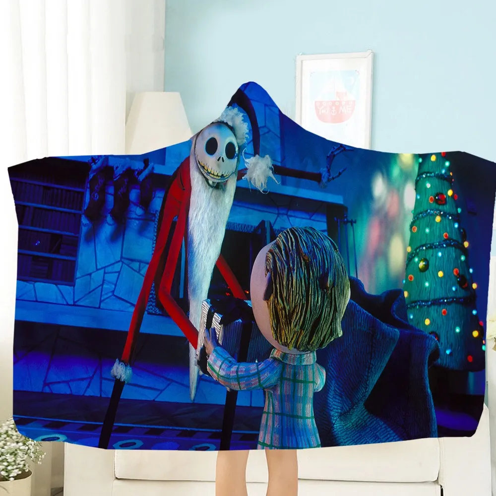 La Pesadilla Antes de Navidad con Capucha de la Manta de la Impresión 3D de la Película Manta de Picnic Portátil Manta de dibujos animados Jack Tirar de la Manta 0