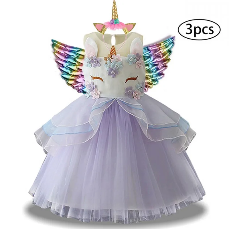 Unicornio Vestido de Navidad a los Niños Vestidos Para Niñas Moana Elsa Traje de las Niñas Vestido de Princesa de los Niños de la Fiesta de Cumpleaños Vestido de fantasia 0