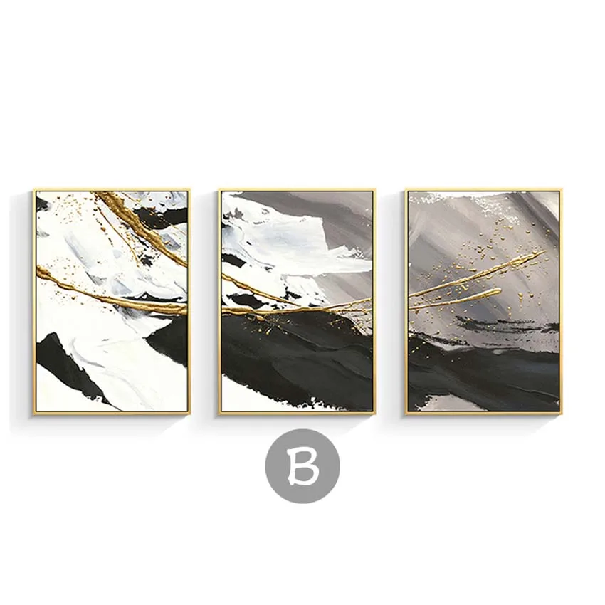 De estilo nórdico 3 piezas combinación hechos a Mano aceite de la pintura abstracta en blanco y negro de paisajes de la pared de la casa decoartion para la sala de estar 0