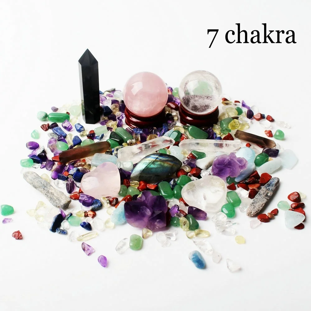 Un montón de Coloridos Naturales de Cristal de Cuarzo 7 Chakra del Obelisco de la Bola de Grava Muestras de Minerales Curativas de la piedra preciosa 0