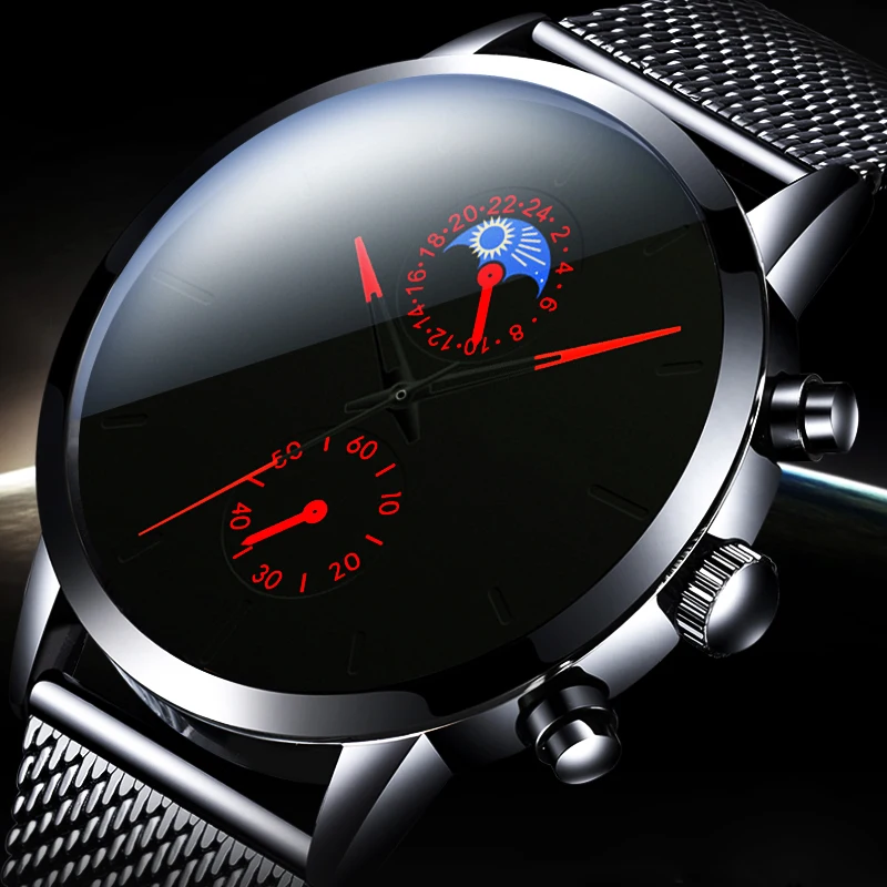 2020 de la Moda del Reloj de los Hombres de Negocios Relojes de Lujo Clásico Negro de Malla de Acero Inoxidable Correa de Reloj de Pulsera de Cuarzo relogio masculino 0