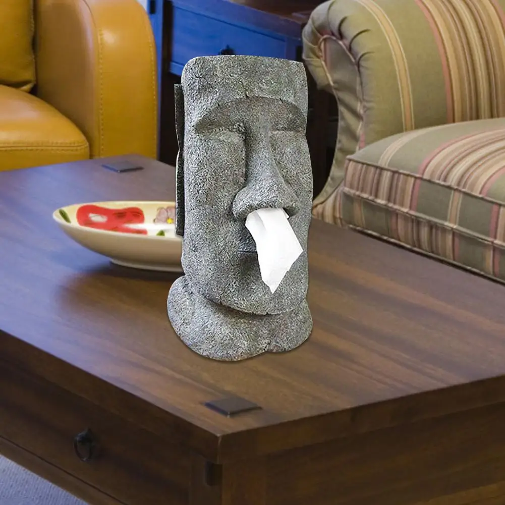 MOAI de Isla de Pascua de la Cara de Piedra Vertical con una Caja de pañuelos de Mocos Tipo de Contenedor Titular 0