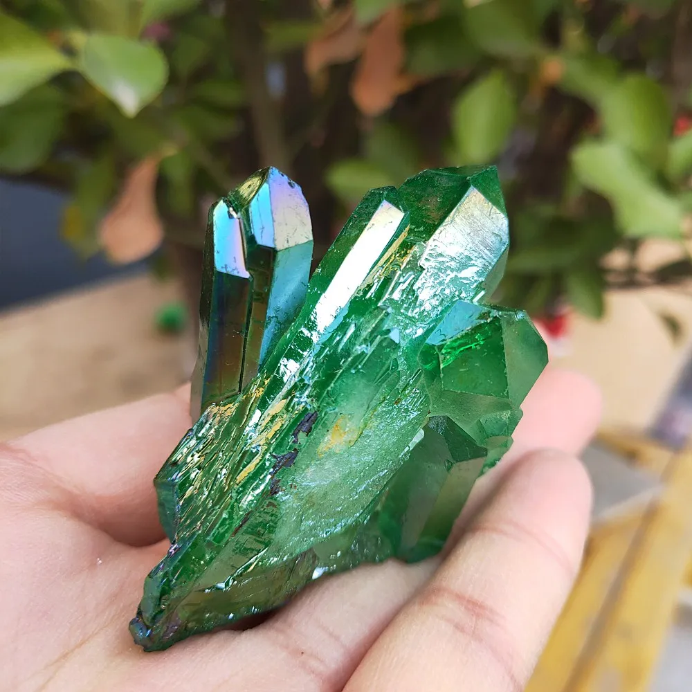 78grams verde natural ángel aura de cristal de cuarzo de clúster de recubrimiento de Titanio cuarzo clúster de galvanoplastia de piedra de Curación 0