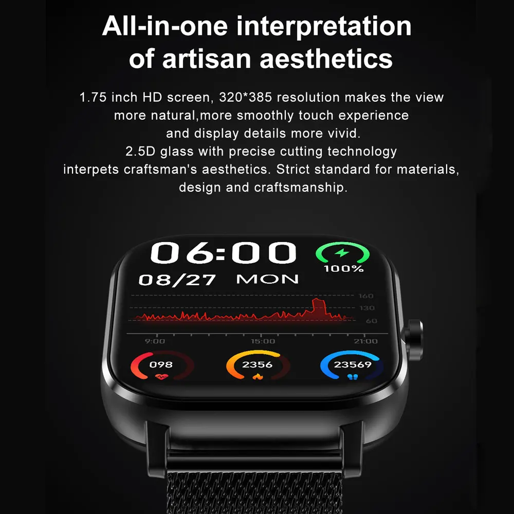 [Llamada bluetooth ] DT NO.1DT35+Smartwatch de 1.75 Pulgadas de Pantalla LCD bluetooth Pulsera de las Mujeres de los Hombres Relojes Inteligentes Monitor de Ritmo Cardíaco 0