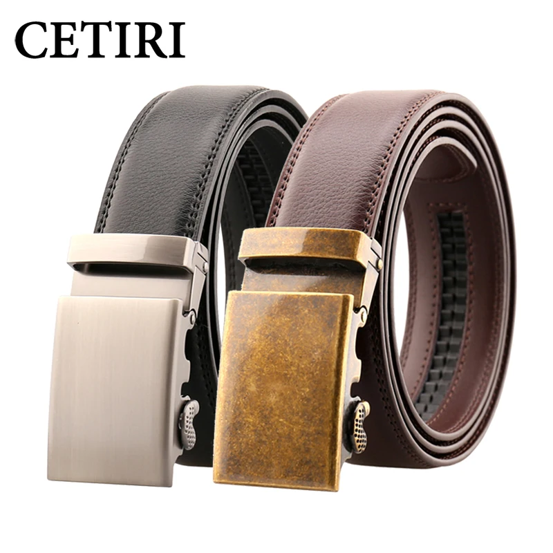 CETIRI de la vendimia de la correa de metal automático hebilla de cuero de alta calidad genuina cinturones para hombres masculinos de la marca hebilla de trinquete cinturones 110-130 cm 0
