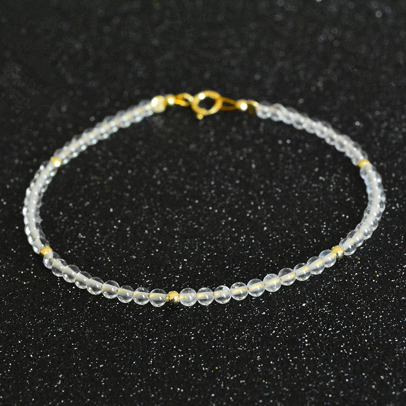 Lii Ji Piedra Natural Blanco Ágata de 2 mm de Perlas de Plata de ley 925 de Color Oro Delicada Pulsera De las Mujeres de los Hombres de Regalo 0