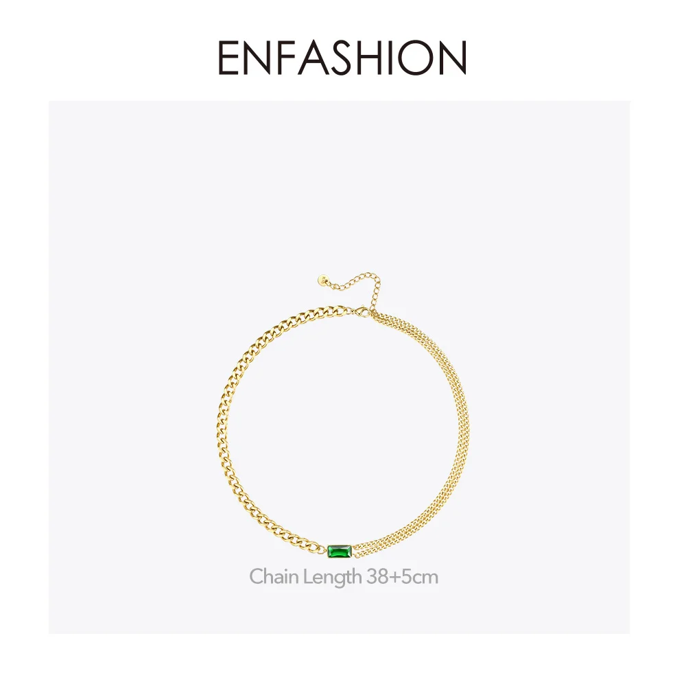 ENFASHION Piedra Verde Eslabón de la Cadena Gargantilla Collar de las Mujeres del Color del Oro de Vidrio de Acero Inoxidable Colgante de Collares de la Joyería de la Moda P3116 0