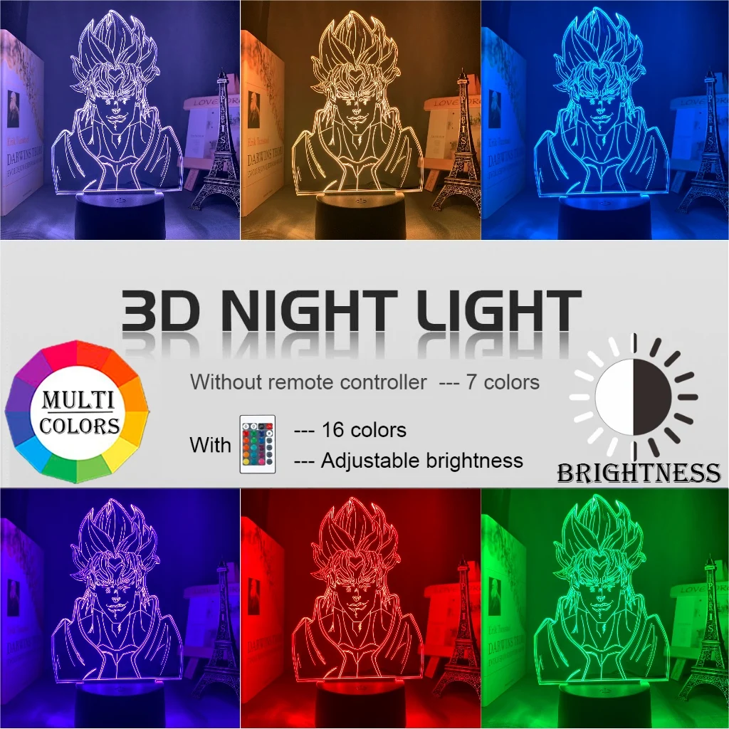 Acrílico Lámpara de Noche de Anime JoJos Bizarre Adventure para el Dormitorio de la Decoración de la Luz del Sensor Táctil Colorida de la Tabla del Led Luz de la Noche la Dio la Figura 0