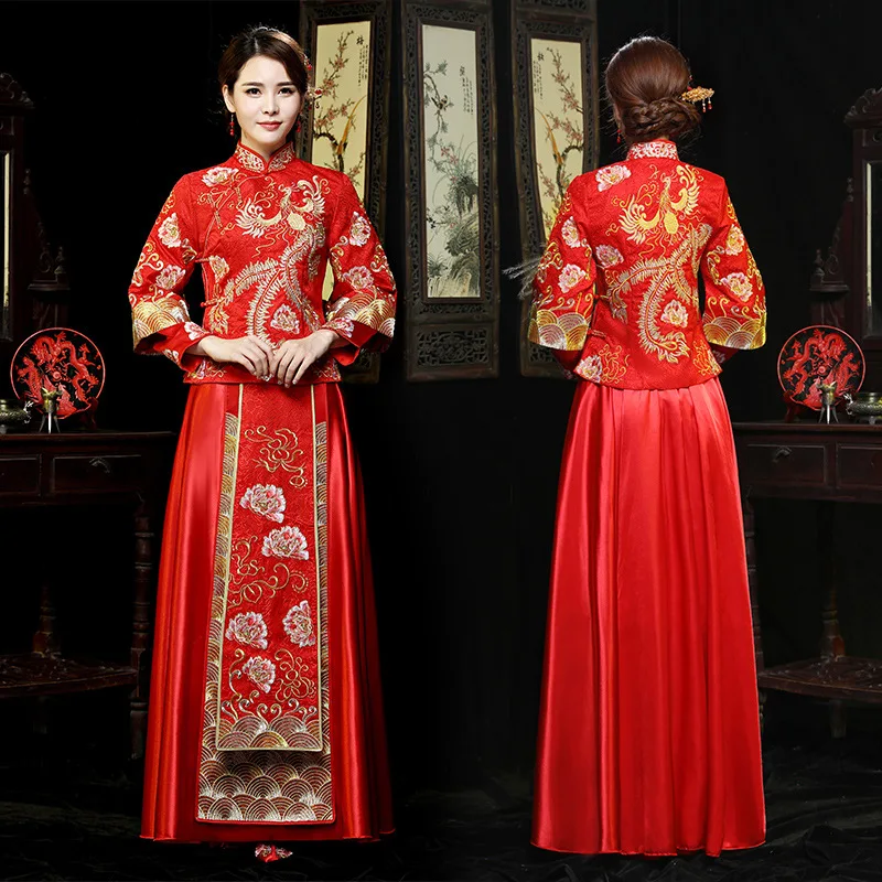 FZSLCYIYI Oversize 6XL Boda Cheongsam Qipao Rojo Bordado Tradicional China de Vestido de Novia de Estilo Oriental Vestidos de Ropa 0
