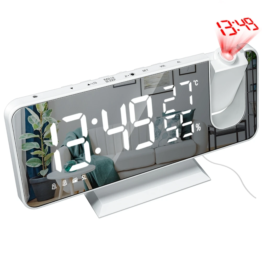Multifunción Reloj de Alarma LED de Proyección Digital Reloj Con Alarma de Temperatura Humedad Espejo de Proyección Calendario Reloj de Radio FM 0