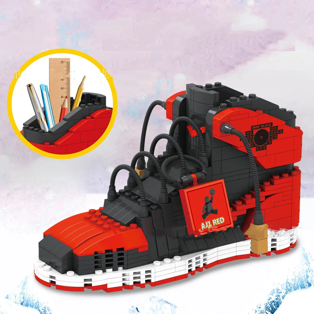 474pcs zapatillas de deporte de bloque de construcción sostenedor de la pluma de los deportes de zapatos de baloncesto de pequeñas partículas de ladrillos Lápiz de la caja de juguetes para los Niños 0
