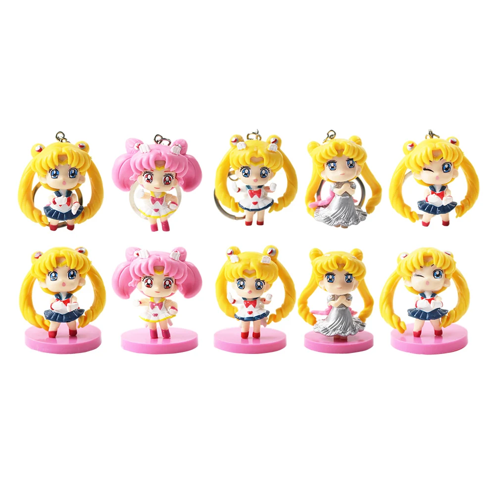 5pcs/lot Sailor Moon Figuras de Sailor Chibi Moon Llaveros Petit Chara Bastante Guardián de la Princesa Serenity Llaveros Modelo de Juguetes 0