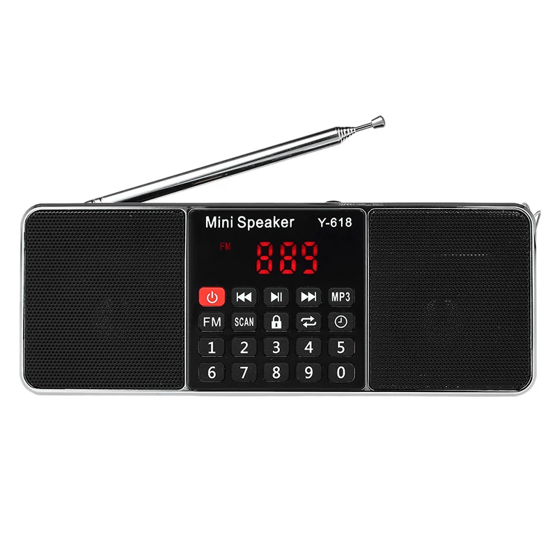 Y-618 Mini Radio Fm Digital Portátil de Doble 3W Altavoz Estéreo de Mp3 Reproductor de Audio de Alta Fidelidad de Sonido de Calidad W/ 2 Pulgadas de Pantalla Scr 0