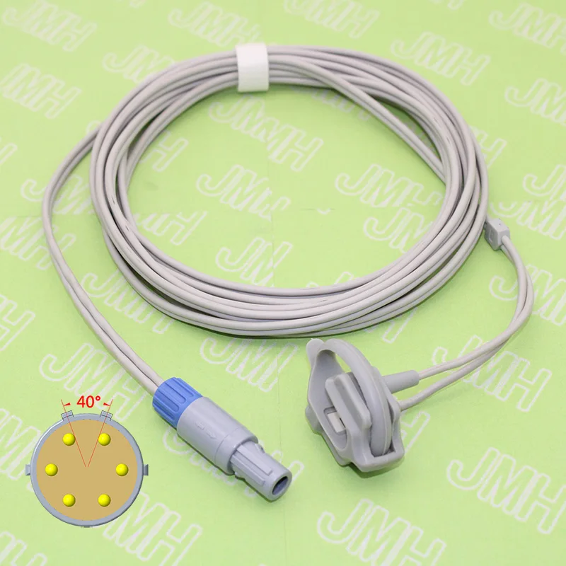Compatible con Sensor de SpO2 Cable de Avanzada del Pulso del Monitor, 6P 40 ángulo Conector, para Adulto/Niño/Neonato Dedo/Oído/Pie. 0