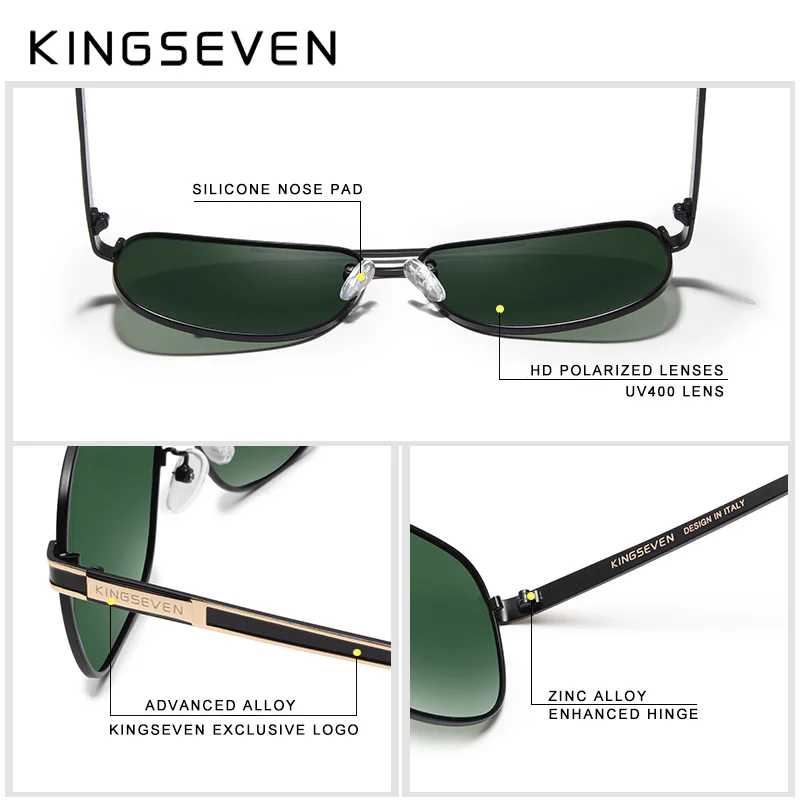 KINGSEVEN 2021 de Calidad Actualizado Polarizada de los Hombres Gafas de sol de Espejo Cuadrado de la Lente de Gafas de Sol de Protección UV Oculos De Sol Masculino 0