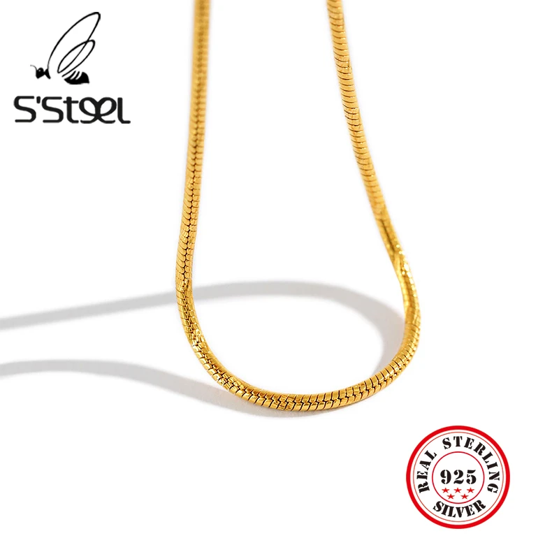 S'STEEL Esterlina Collar de Plata 925 Para las Mujeres Minimalista de la Serpiente de la Cadena de Oro Collares Collares De Plata De Ley 925 de Joyería Fina 0