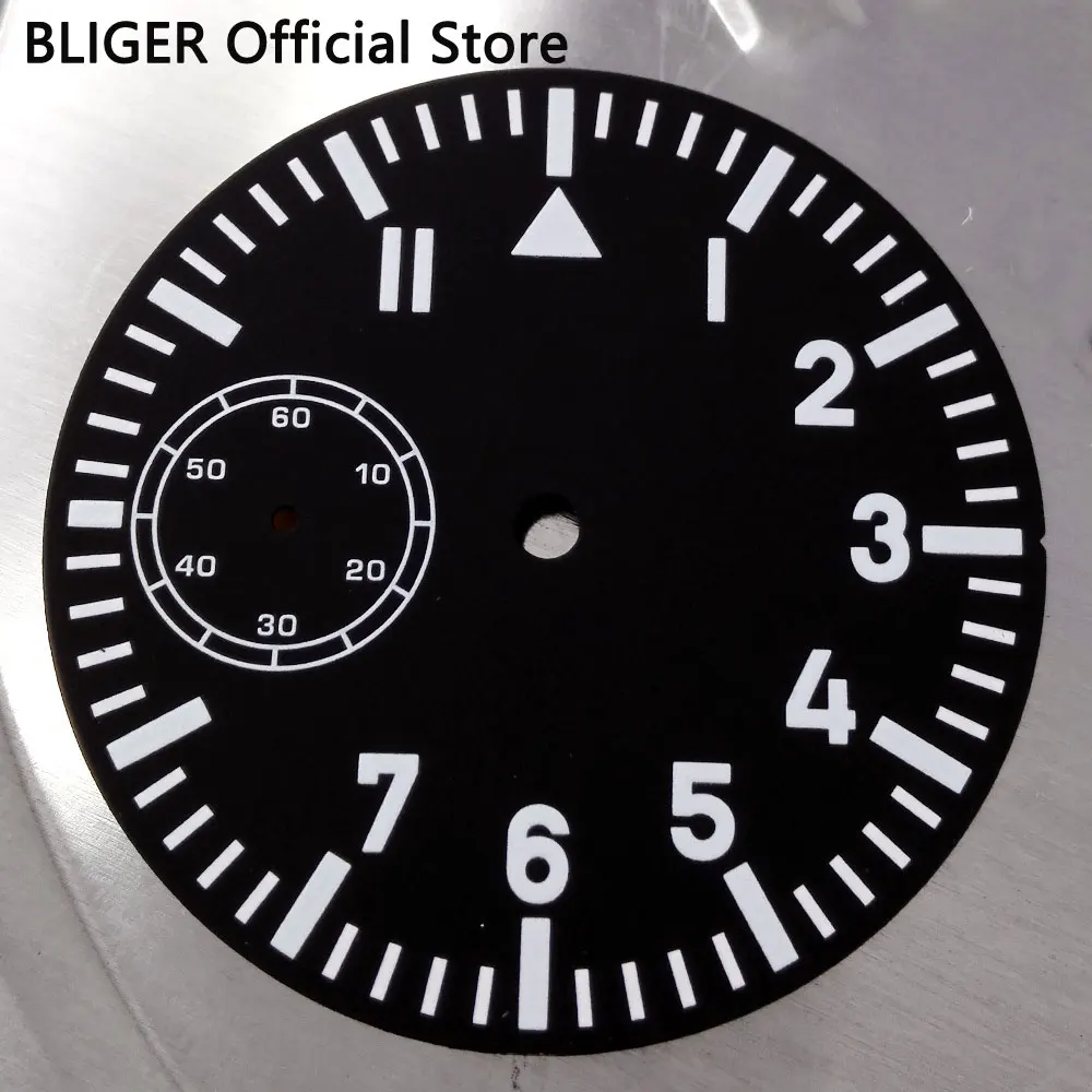 BLIGER 38.9 mm Negro Estéril Marcar Números Blancos Marcas de Reloj Dial de Ajuste De ETA 6497 Mano Movimiento de cuerda D19 0