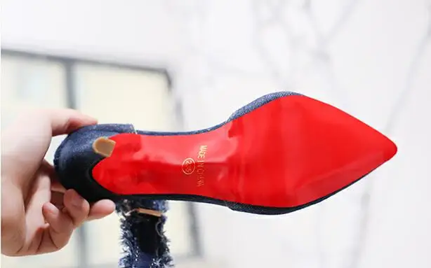 Mujeres Sexy zapatos de tacón alto de los Zapatos de las mujeres de Primavera y verano de Mezclilla Dedo del pie Puntiagudo Clásicos Finos Tacones Bombas de vestido de Fiesta zapatos de mujer zapatos #180 0