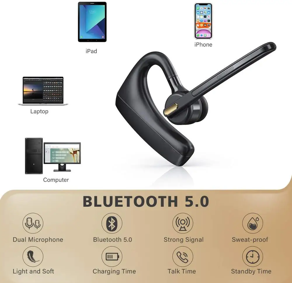 Auriculares Bluetooth Inalámbricos de Bluetooth de los Auriculares de alta definición Con CVC8.0 Micrófono Doble Función De Reducción De Ruido, Conveniente Para Los Teléfonos Inteligentes 0
