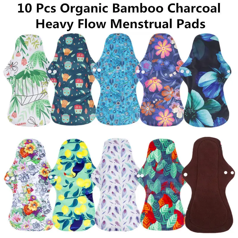 [simfamily] 10pcs orgánica de Carbón de Bambú lavable Higiene menstrual almohadillas de gran flujo de compresas señora de tela cojín almohadillas reutilizables 0