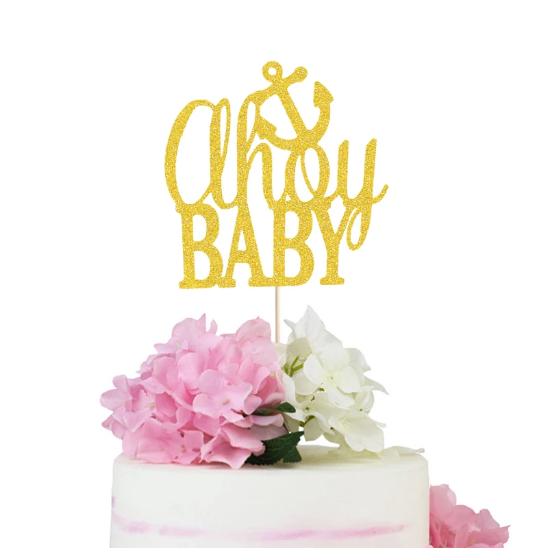 Baby Shower Cake Topper Ahoy Bebé Topper De La Torta Náuticas De La Fiesta De Cumpleaños Decoración De Brillo Náuticas De La Ducha Del Bebé Topper De La Torta Decoración 0