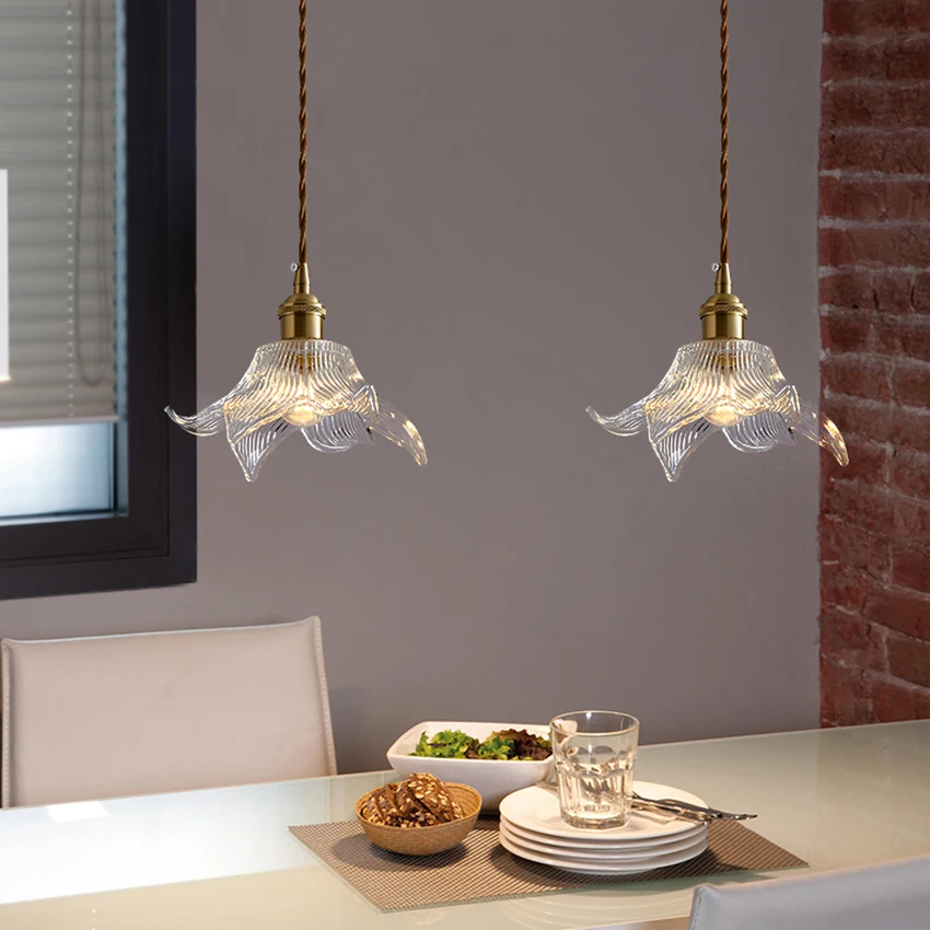 Nórdicos de vidrio, lámparas colgantes de estilo Japonés de latón titular comedor cocina suspensiones luminaria restaurante bar cafe hanglamp 0